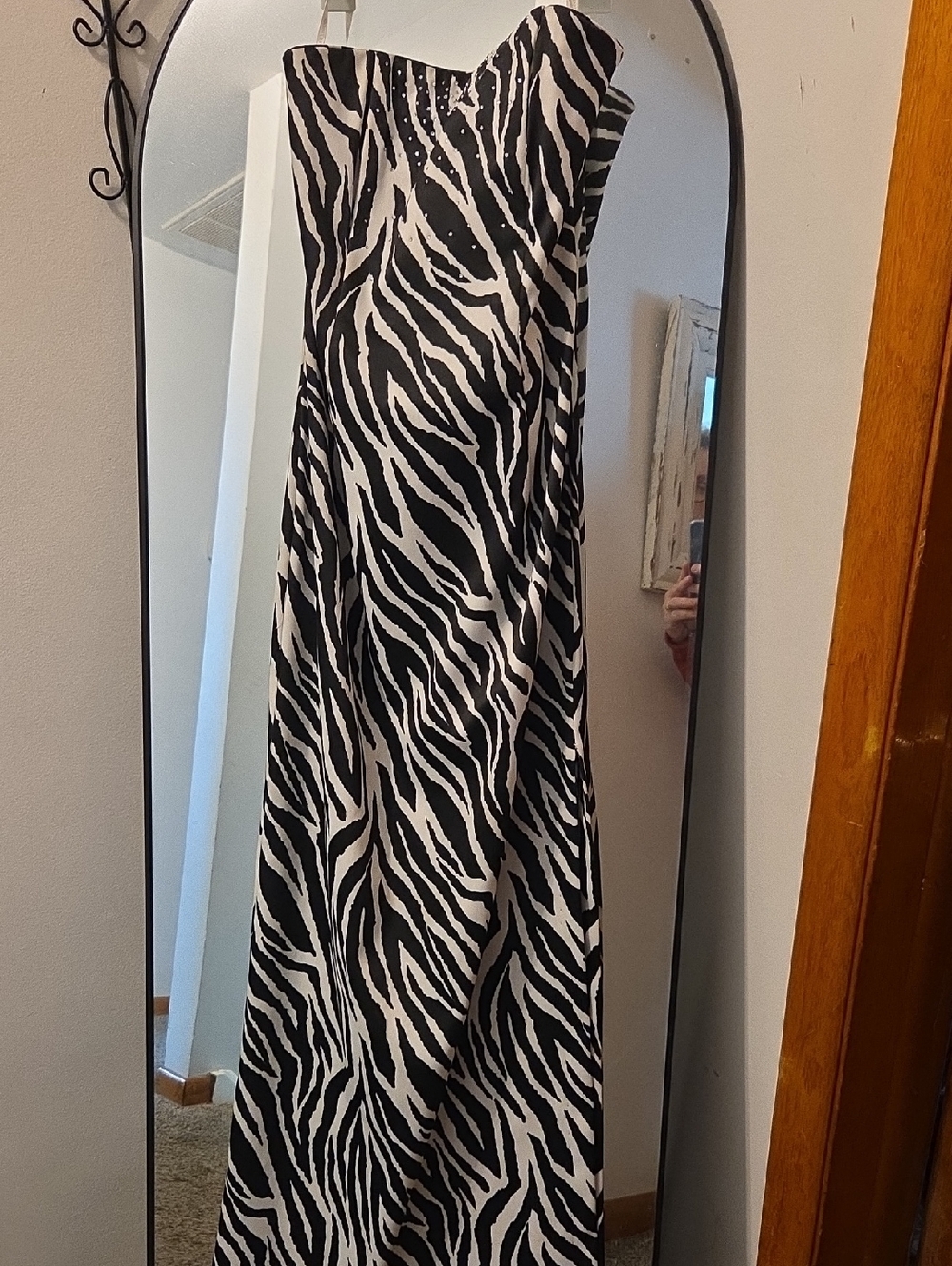 Strapless Zebra-Print Maxi Dress in Black and White